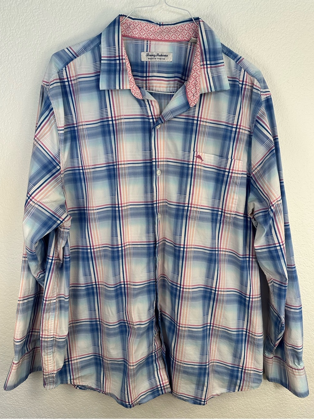 Tommy Bahama Sarasota Stretch Men’s XXL Plaid Long Sleeve Button Up Shirt